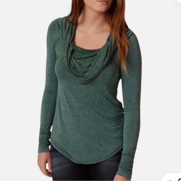 Free People We The Free Cosmo Cowl Neck Long Sleeve Shirt  Green Women’s Small - Picture 1 of 4